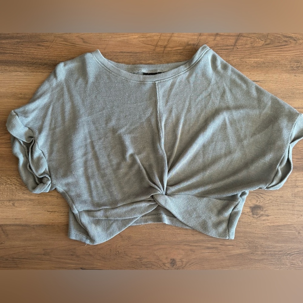 Mono B Gray Twist Front Crop Top
